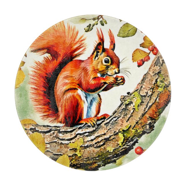 Autumn Squirrel Art Cutting Board (Front)
