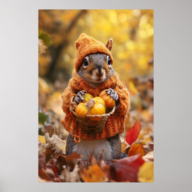 Autumn Squirrel Art Print, Cozy Fall Poster (Front)