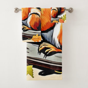 Autumn Squirrel Charm Design Bath Towel Set
