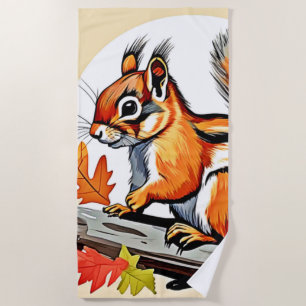 Autumn Squirrel Charm Design Beach Towel