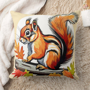 Autumn Squirrel Charm Design Cushion