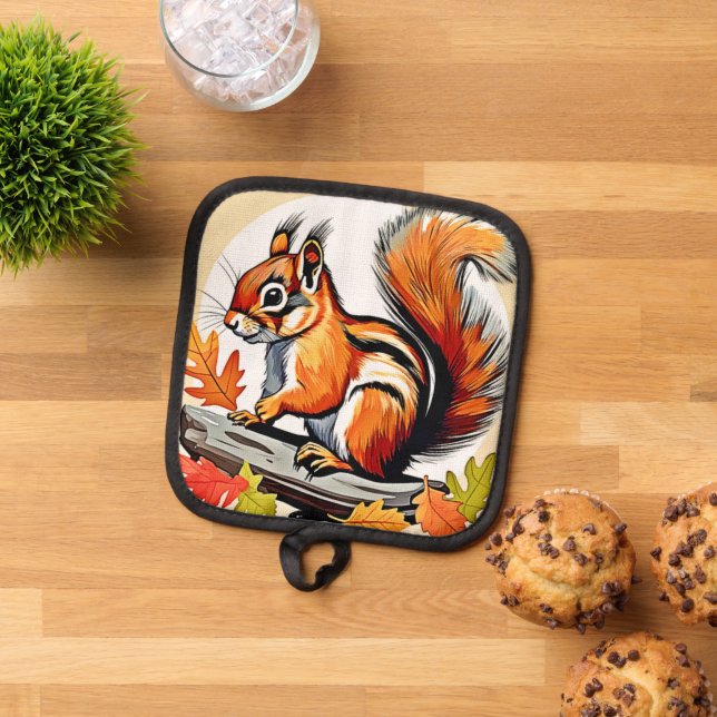 Autumn Squirrel Charm Design Pot Holder (Top Down)