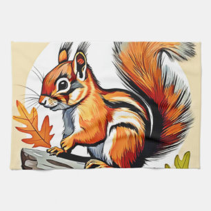 Autumn Squirrel Charm Design Tea Towel