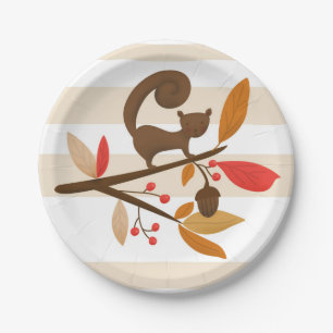 Autumn Squirrel on a branch Thanksgiving plates
