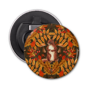 Autumn squirrel on dark brown bottle opener