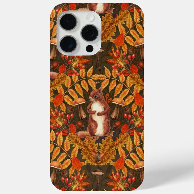 Autumn squirrel on dark brown Case-Mate iPhone case (Back)