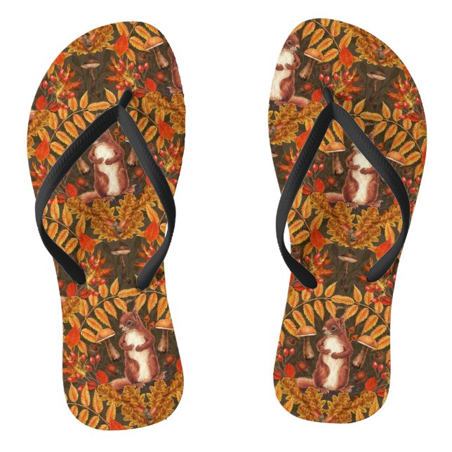Autumn squirrel on dark brown jandals (Footbed)