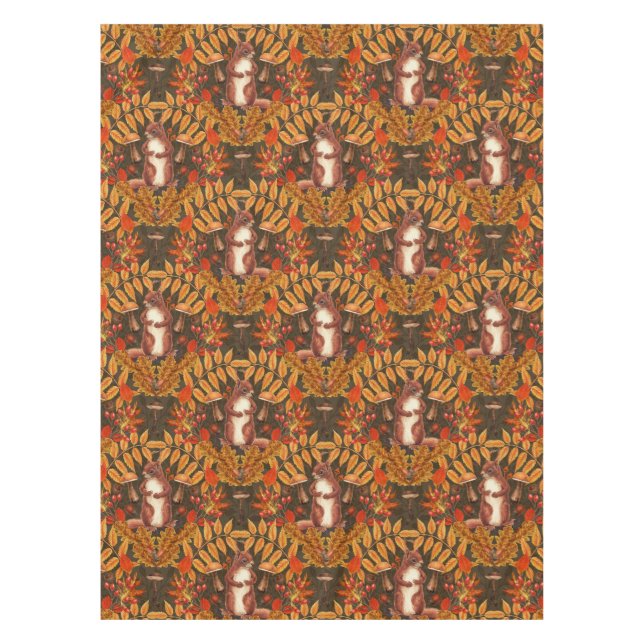 Autumn squirrel on dark brown tablecloth (Front)