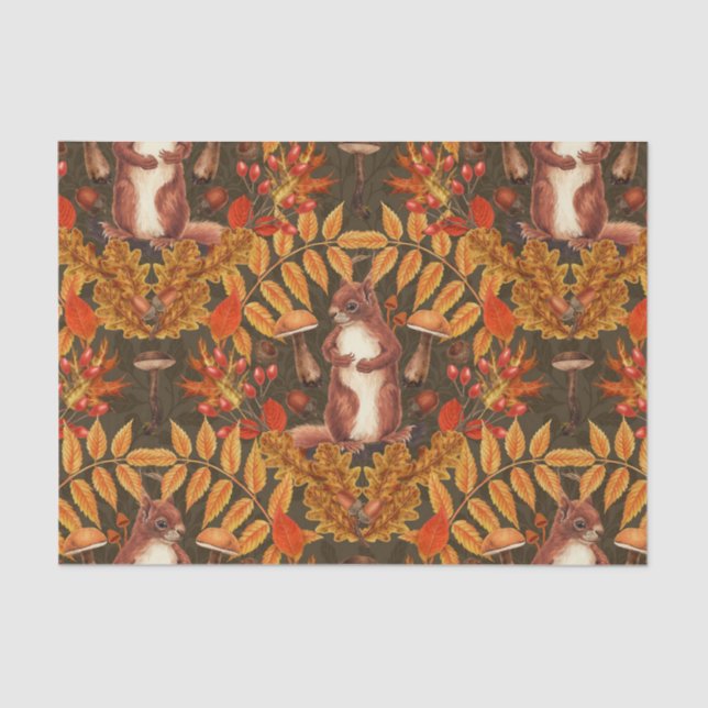 Autumn squirrel on dark brown tissue paper (Front)