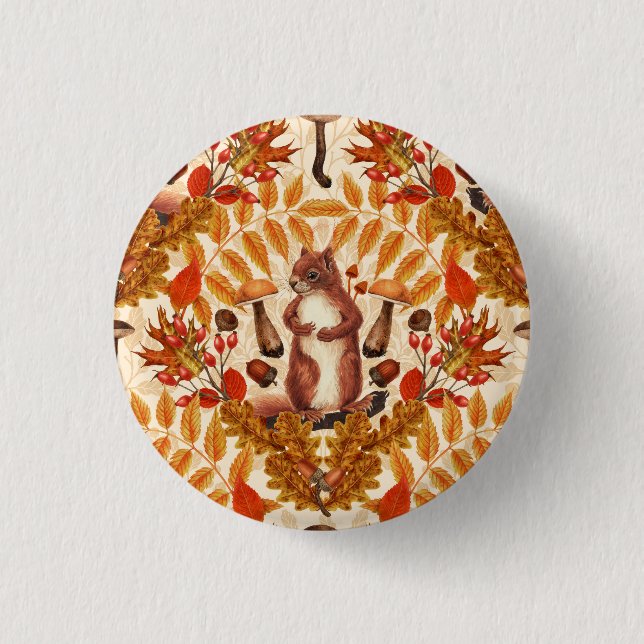 Autumn squirrel on off white 3 cm round badge (Front)