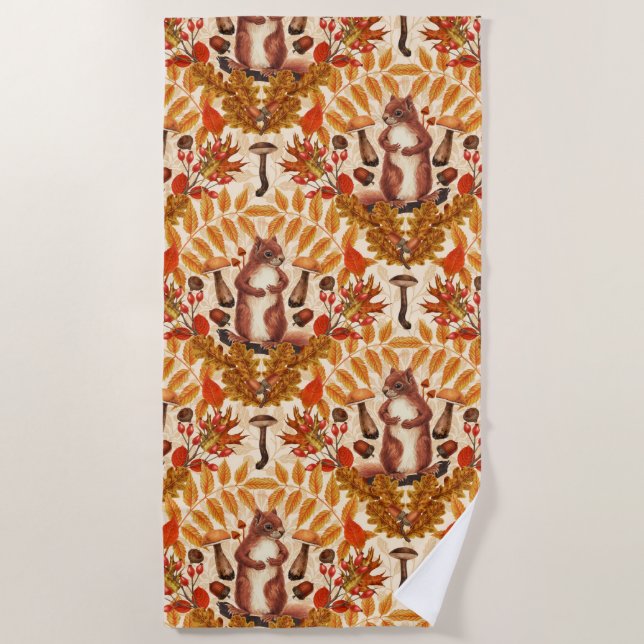 Autumn squirrel on off white beach towel (Front)