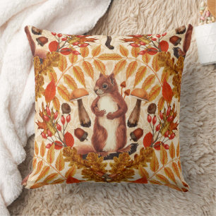 Autumn squirrel on off white cushion