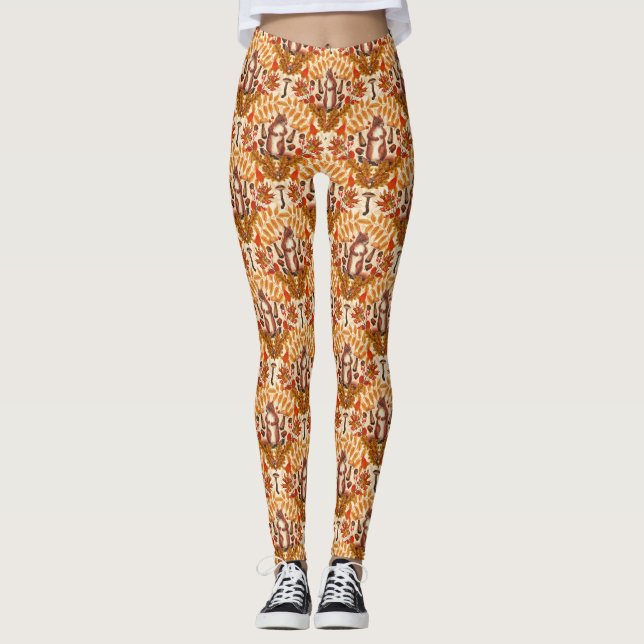 Autumn squirrel on off white leggings (Front)