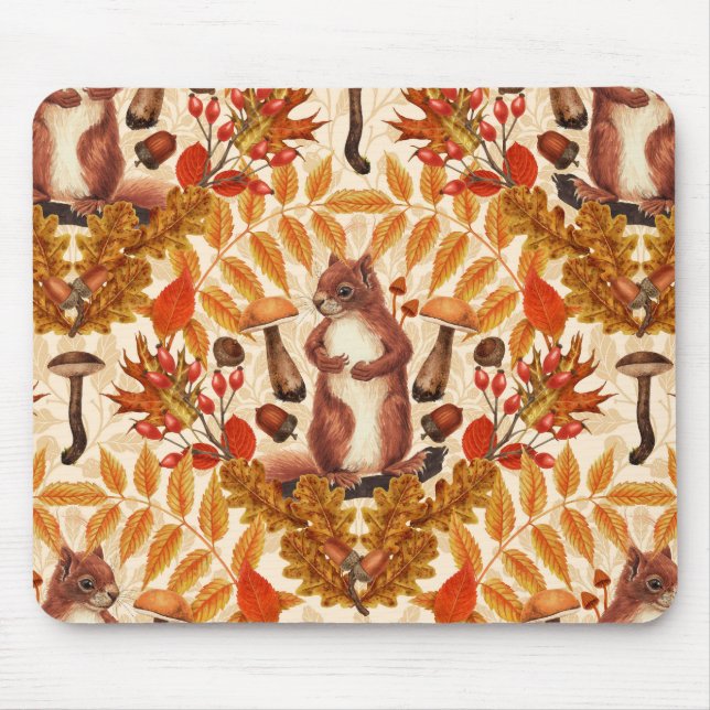 Autumn squirrel on off white mouse pad (Front)