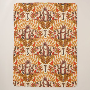 Autumn squirrel on off white sherpa blanket
