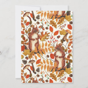 Autumn squirrels and autumnal flora on off white