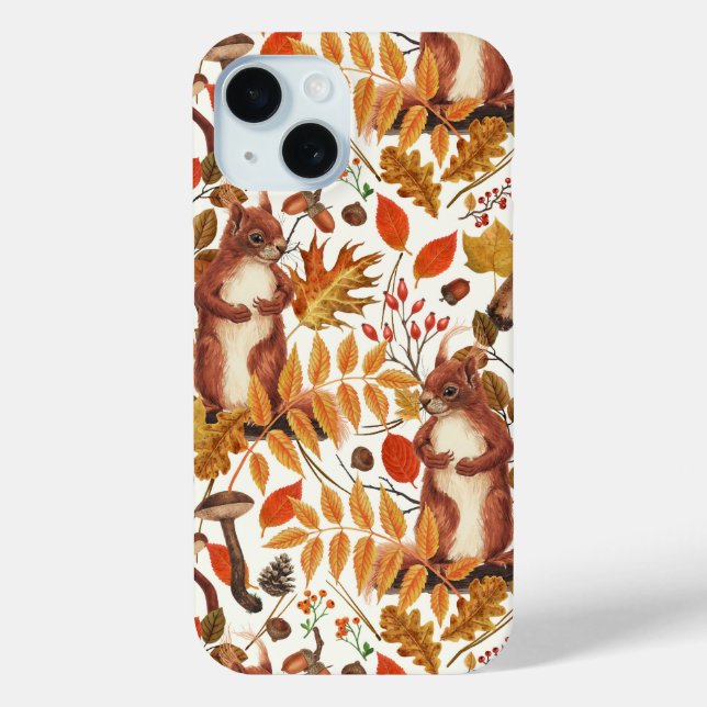 Autumn squirrels and autumnal flora on off white Case-Mate iPhone case (Back)