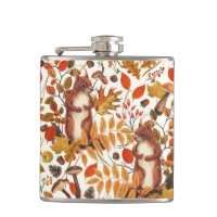 Autumn squirrels and autumnal flora on off white