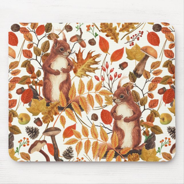 Autumn squirrels and autumnal flora on off white mouse pad (Front)
