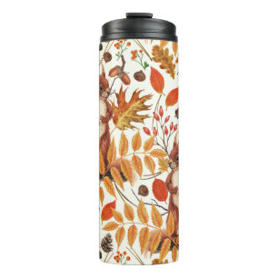Autumn squirrels and autumnal flora on off white thermal tumbler