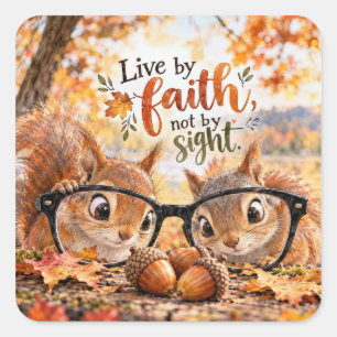 Autumn Squirrels Looking Through Glasses Square Sticker