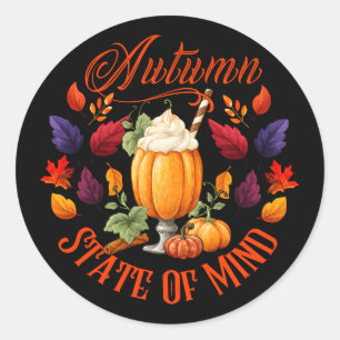 Autumn State Of Mind Black Classic Round Sticker
