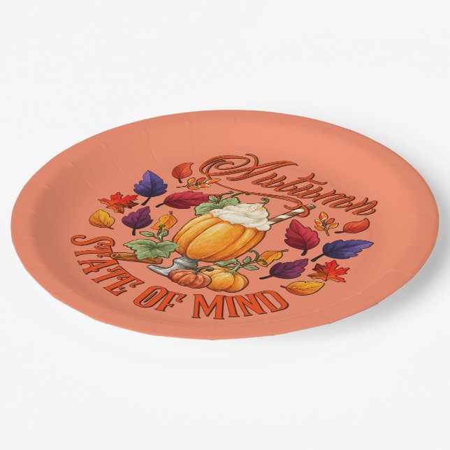 Autumn State Of Mind Orange Paper Plate (Angled)
