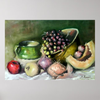 Autumn Still Life with Fruits and Onions: wall Art