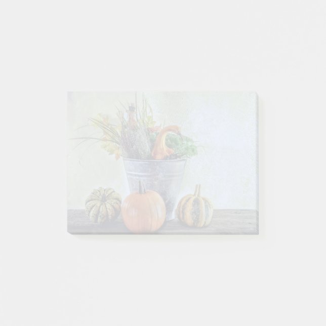 Autumn still life with pumpkins, flowers  post-it notes (Front)