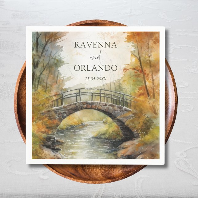 Autumn Stone Bridge River Leaves Fall Wedding Napkin (Creator Uploaded)