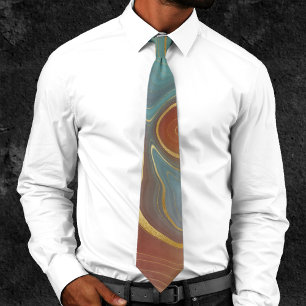 Autumn Strata Burnt Orange Gold Teal Agate Tie