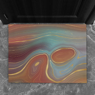 Autumn Strata   Burnt Orange Gold Teal Fall Agate Doormat