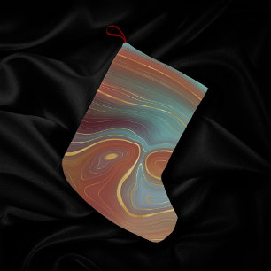 Autumn Strata   Burnt Orange Gold Teal Fall Agate Small Christmas Stocking