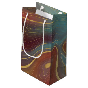 Autumn Strata   Burnt Orange Gold Teal Fall Agate Small Gift Bag