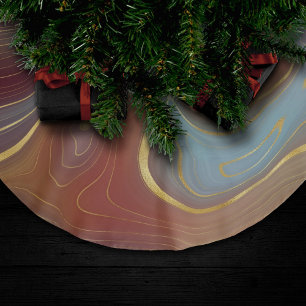 Autumn Strata   Terra Cotta Teal and Gold Agate Brushed Polyester Tree Skirt