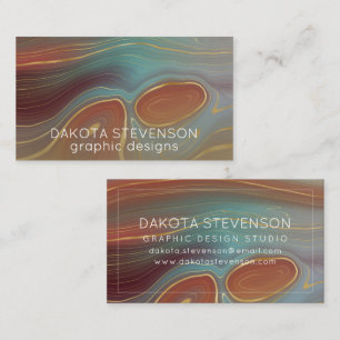 Autumn Strata Terra Cotta Teal and Gold Agate Business Card