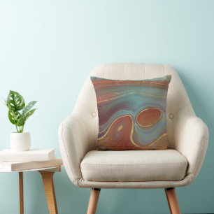Autumn Strata   Terra Cotta Teal and Gold Agate Cushion