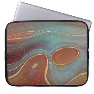 Autumn Strata   Terra Cotta Teal and Gold Agate Laptop Sleeve
