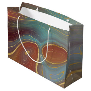 Autumn Strata   Terra Cotta Teal and Gold Agate Large Gift Bag