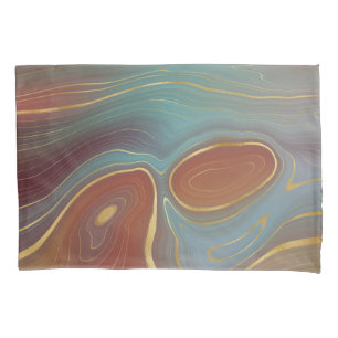 Autumn Strata   Terra Cotta Teal and Gold Agate Pillowcase