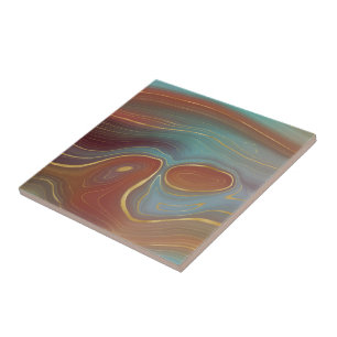 Autumn Strata   Terra Cotta Teal and Gold Agate Tile