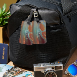 Autumn Strata Terra Cotta Teal and Gold Monogram Luggage Tag