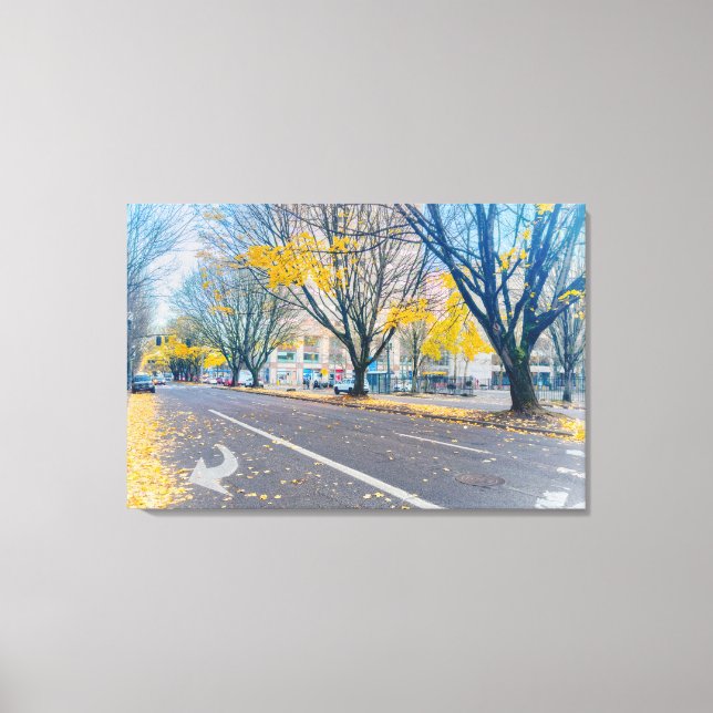 Autumn Street with Yellow Leaves Canvas Print (Front)