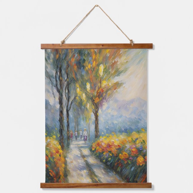 Autumn Stroll Impressionist Pathway Scene Hanging Tapestry (Front)