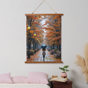 Autumn Stroll – Path of Golden Leaves Hanging Tapestry
