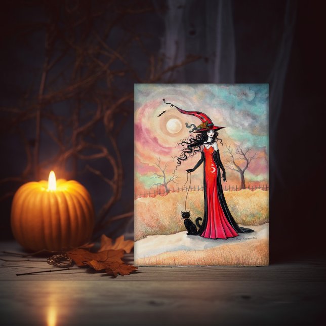 Autumn Stroll Witch Cat Halloween Art Card (Creator Uploaded)