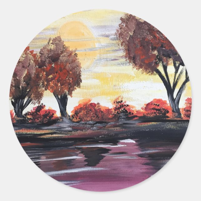 Autumn Sundown Classic Round Sticker (Front)