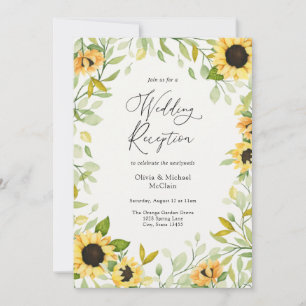 Autumn Sunflower and Greenery Wedding Reception  Invitation