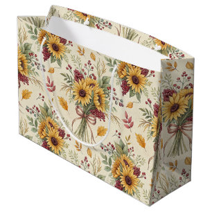 Autumn Sunflower Bouquet Print Large Gift Bag