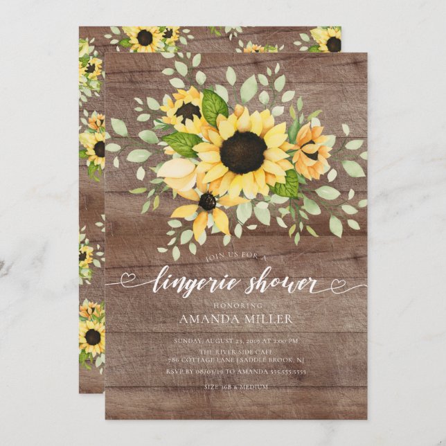 Autumn Sunflower Bridal Lingerie Shower Invitation (Front/Back)
